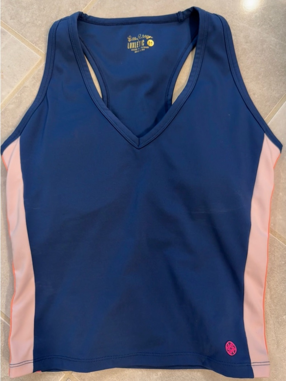 Lilly Pulitzer Luxletic Bra Tank Colorblock Navy Pink Orange Size M